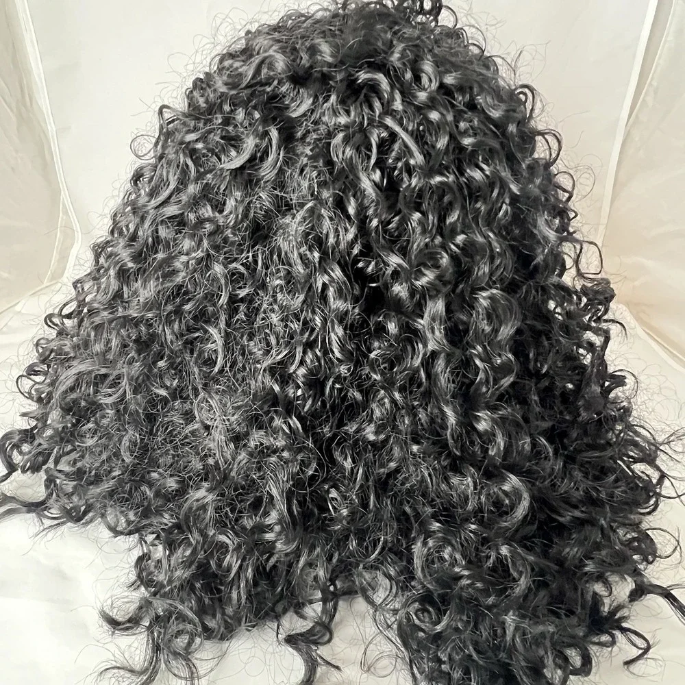 New Curly Black Lace Front Wig Shoulder Length Tight Ringlets Synthetic